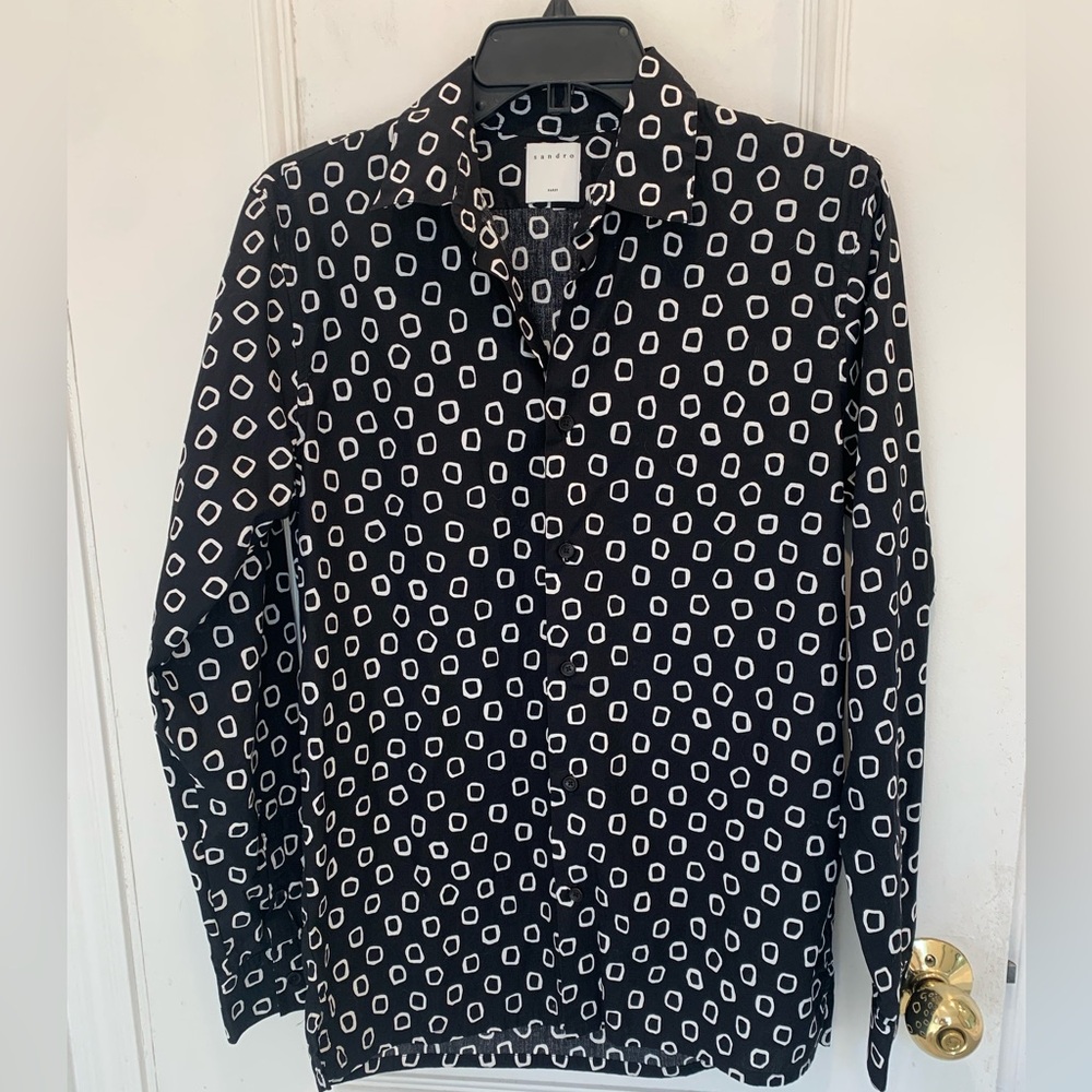 Sandro black & white geometric pattern shirt. Size XS
